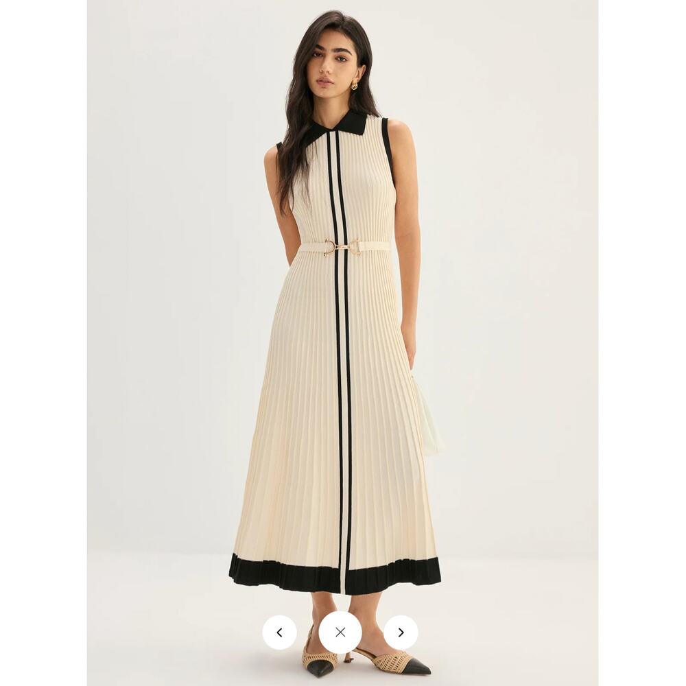 NWT Commense Elegant Contrast Collar Rib Knit Maxi Dress Sz L - Picture 2 of 7